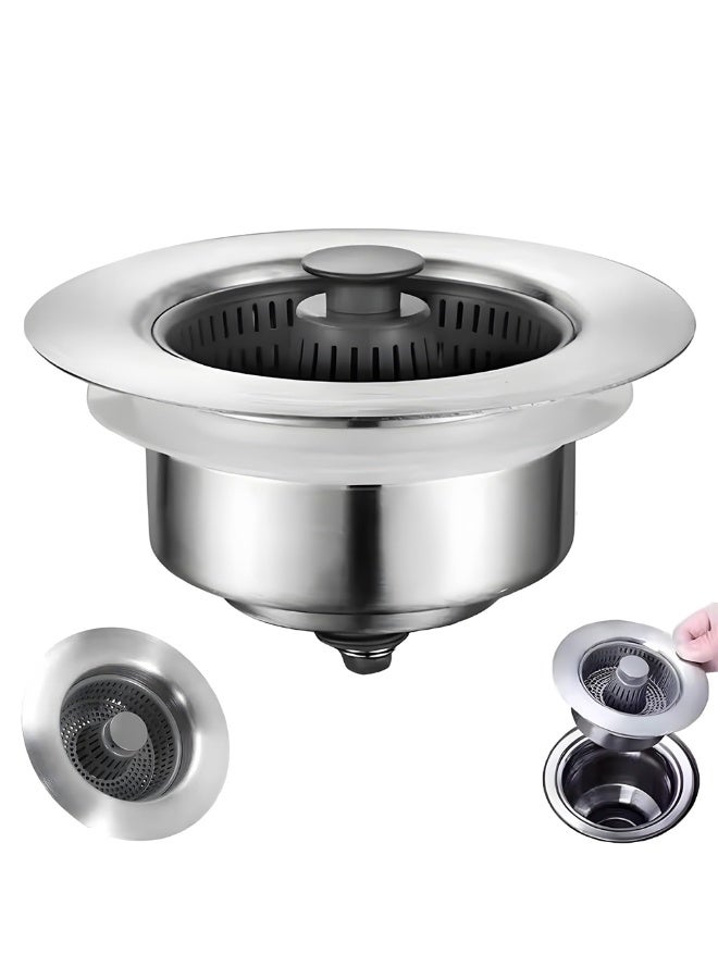 3-in-1 Kitchen Sink Drain Strainer and Stopper Combo - Upgraded Pop-up Sink Plug with Anti-Clogging Basket & Odor Filter - Universal 7cm Push-Type Sink Drain Filter for Kitchen & Bathroom - Food Catcher & Water Stopper Kitchen Gadgets Accessories - Efficient Hair Catcher & Debris Filter for Standard Drains - Image 1